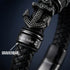 Schwarzes geflochtenes Lederarmband mit Anker Motiv und gravierbaren Ringen