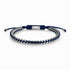 IBIZA Armband von UNIQAL mit dunkelblauem Tau, verflochtenen silberfarbenen Kettengliedern und verstellbarem Schiebeknoten auf weißem Hintergrund.