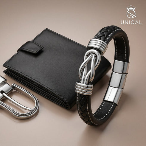 Edle Geschenkidee zu Weihnachten, Jubiläum oder als Bräutigam-Accessoire – Lederarmband mit Edelstahl-Infinity.