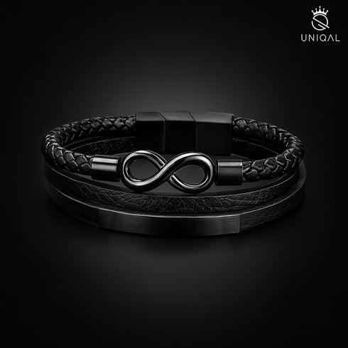 Elegantes schwarzes Lederarmband mit Totenkopf-Details – DARK BONE BLACK - uniqal