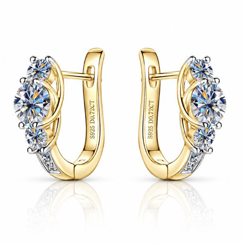 ISADORA Moissanit Creolen 14K Gold – 925 Silber vergoldet, zentraler 5mm Moissanit mit Akzentsteinen und Pavé, S925 D0.72CT Gravur, weißer Hintergrund, Uniqal