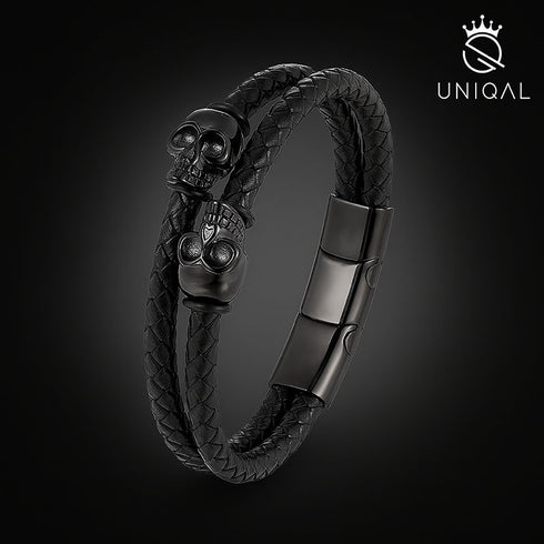 Exklusives Herrenarmband „Dark Bone“ – schwarzes Leder mit Skull-Akzenten