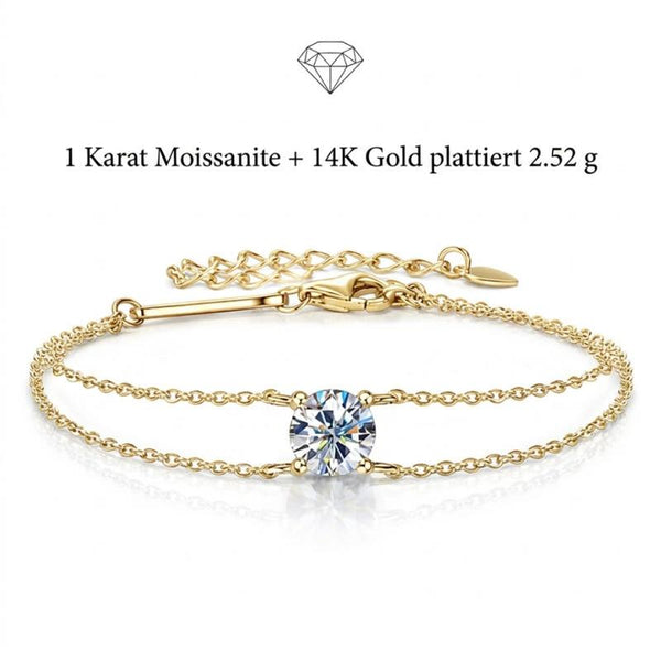 Elegantes Uniqal Moissanit Armband Lina mit Solitär Stein aus 14K goldplattiertem 925 Silber in hochwertiger Produktübersicht.
