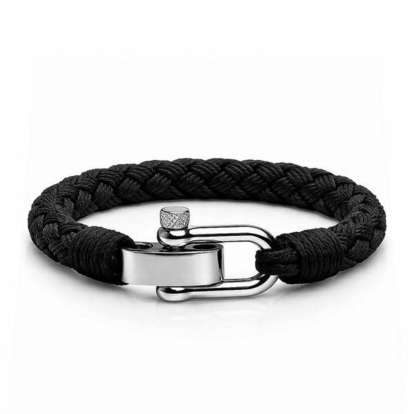 Nautisches Armband aus Segeltau in Schwarz mit Schäkel von Uniqal als elegantes maritimes Schmuckaccessoire