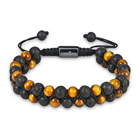 Uniqal Edelsteinarmband aus Tigerauge und Lavastein – schwarzes Naturstein Armband matt, Unisex Accessoire