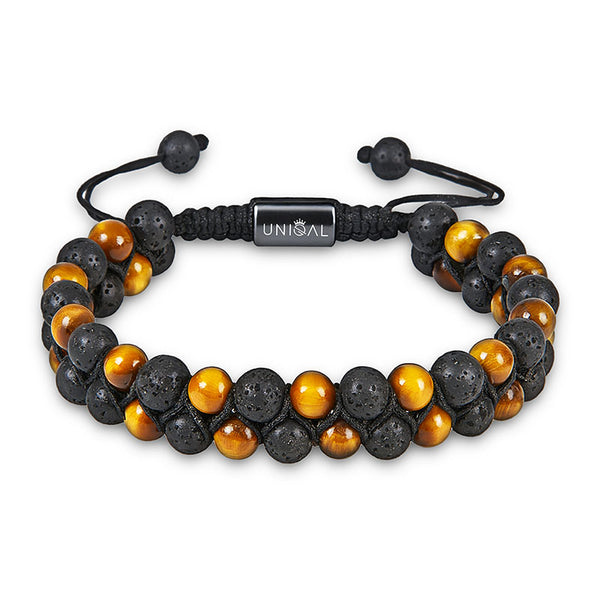 Uniqal Edelsteinarmband aus Tigerauge und Lavastein – schwarzes Naturstein Armband matt, Unisex Accessoire