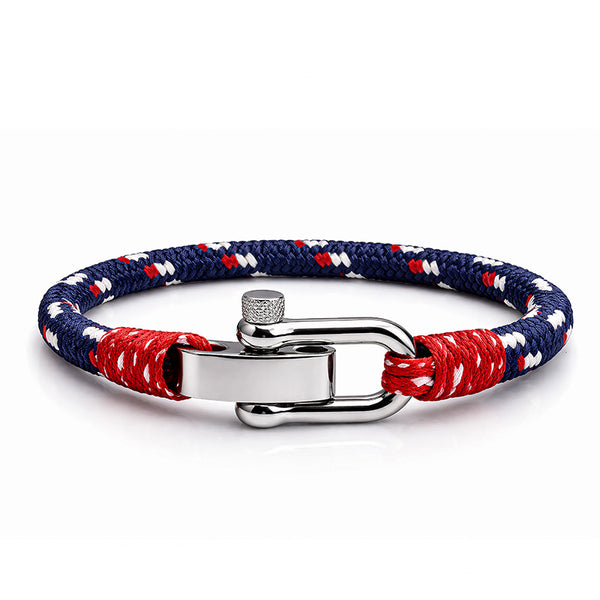 Maritimes nautisches Unisex Armband KUTTER aus Segeltau in Rot Blau Weiß mit verstellbarem Schäkel von Uniqal