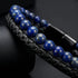 Uniqal PASSION LAPIS Armband am Handgelenk getragen, eleganter Schmuck mit Leder und Lapislazuli für stilvolle Auftritte im Alltag