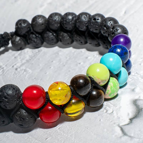 Nahaufnahme der Chakra-Perlen – intensive Farben & natürliche Struktur