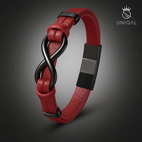 rotes lederarmband unendlichkeit zeichen symbol freundschaftsarmband infinity uniqal