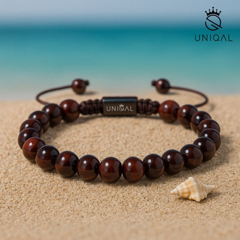 Perlenarmband mit roten Tigerauge Steinen 8mm – Unisex Schmuck im Sommer Strand Design