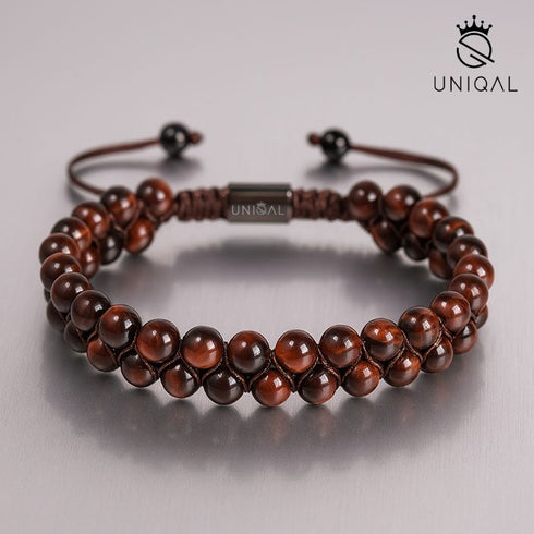 Zweireihiges rotes Tigerauge Armband – handgefertigtes Edelsteinarmband Unisex uniqal