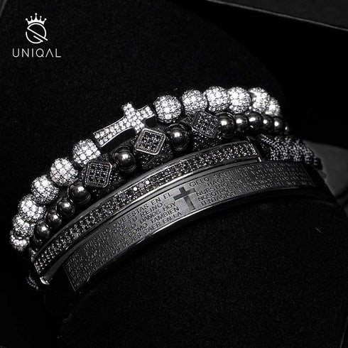 royal king scharz zirkonia steine kreuz armband herren