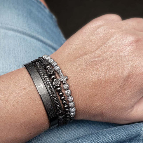 royal king scharz zirkonia steine kreuz armband herren