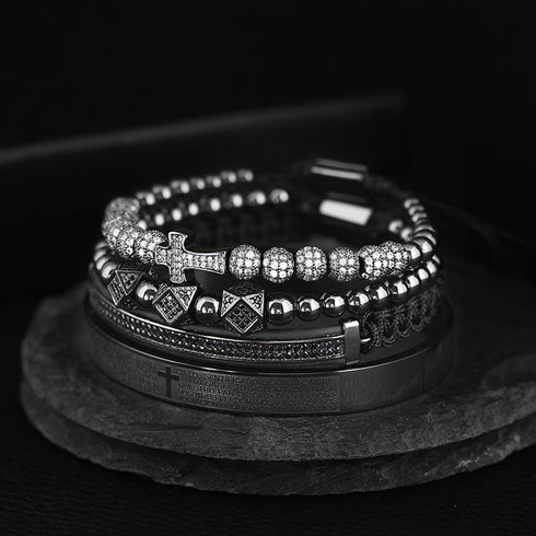 royal king scharz zirkonia steine kreuz armband herren