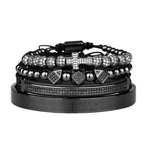 royal king scharz zirkonia steine kreuz armband herren