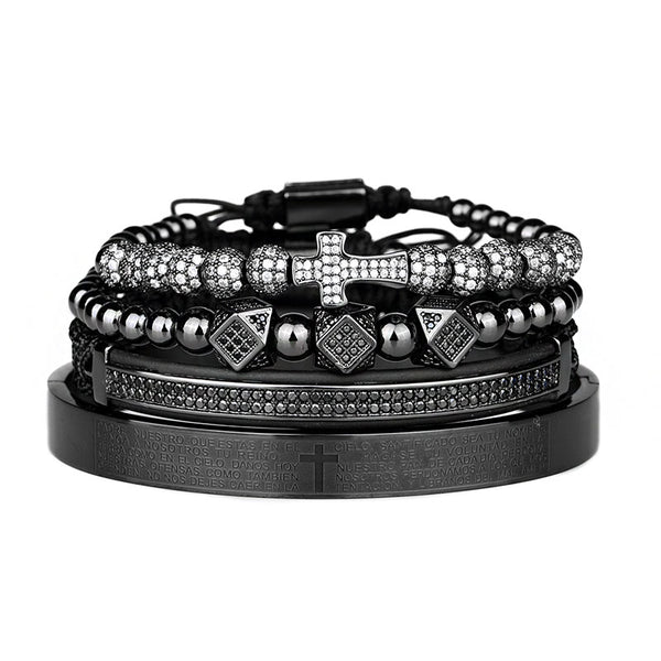 royal king scharz zirkonia steine kreuz armband herren