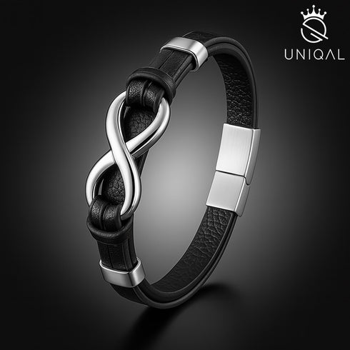 infinity lederarmband herren unendlichkeit silber uniqal