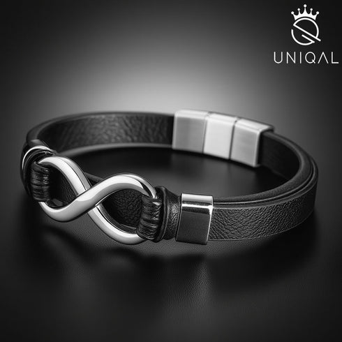 infinity lederarmband herren unendlichkeit silber uniqal
