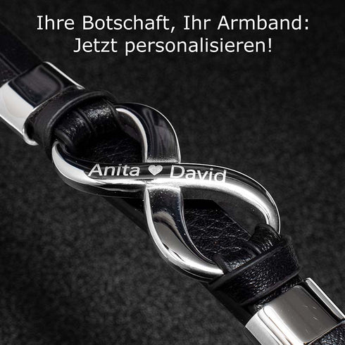 infinity lederarmband herren unendlichkeit silber uniqal mit gravur