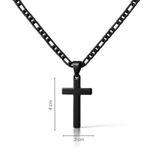 Schwarze personalisierte halskette mit kreuz herren gravur uniqal anhänger grösse