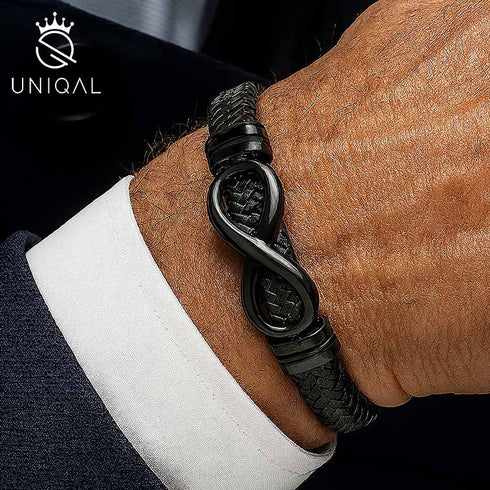 Armband mit Gravur Leder Herren Infinity unendlichkeit Uniqal