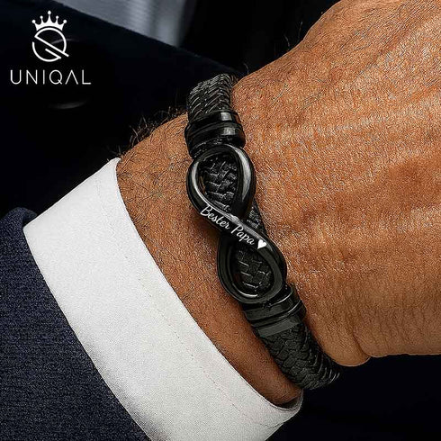 Armband mit Gravur Leder Herren Infinity unendlichkeit Uniqal
