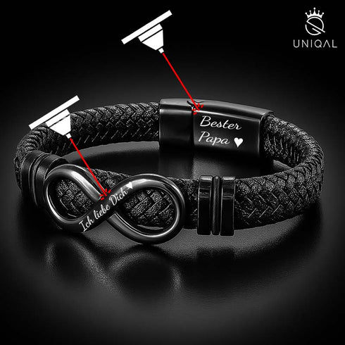 Armband mit Gravur Leder Herren Infinity unendlichkeit Uniqal