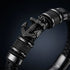 BLACK ADVENTURE Herren Lederarmband mit schwarzer Ankerverzierung und glänzenden Metallelementen
