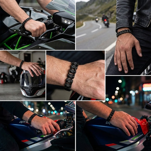 Schwarzes Motorrad-Armband für Herren im Kawasaki-inspirierten Lifestyle