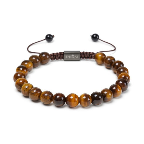 Elegantes Tigerauge Armband mit 8 mm Natursteinperlen auf weißem Hintergrund – Premium Schmuck von UNIQAL