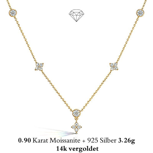 UNIQAL VELVET BLOSSOM 14K vergoldete Blütenkette Damen mit strahlendem Moissanit Feuer