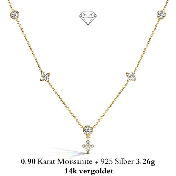 UNIQAL VELVET BLOSSOM 14K vergoldete Blütenkette Damen mit strahlendem Moissanit Feuer