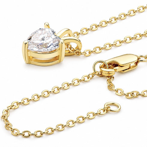 UNIQAL AMORA Gold mit verstellbarer Kette, Karabinerverschluss und Herz-Moissanit als luxuriöses Collier für Damen.