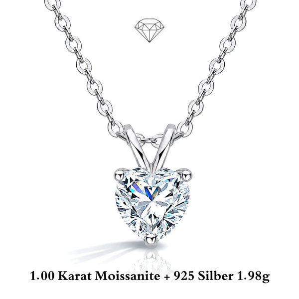 UNIQAL AMORA Silber Herz Collier mit 1 Karat Moissanit, Weißgold-Veredelung und eleganter Liebessymbolik.