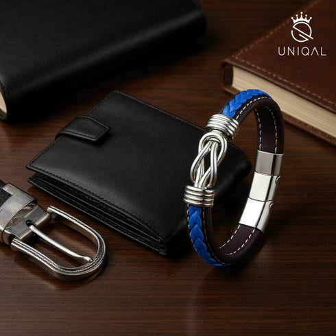 Herren Armband aus echtem Leder in Blau mit silbernem Verschluss – stilvolles Geschenk für Männer mit Klasse.