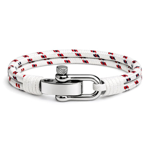 Weißes Segeltau-Armband ATLANTIC mit Edelstahl-Schäkel – minimalistisches Unisex-Design