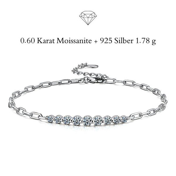 AURELIA Damenarmband mit 0,6 Karat Moissanit aus 925 Sterling Silber, abgestufte Steinlinie mit brillantem Funkeln und eleganter Schmuckästhetik