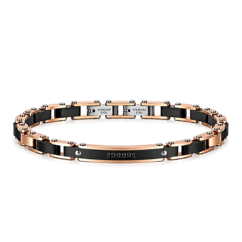 UNIQAL AURORA HOLZ BLACK Premium Armband aus Edelstahl, schwarzem Naturholz, Roségold und schwarzen Zirkonia.