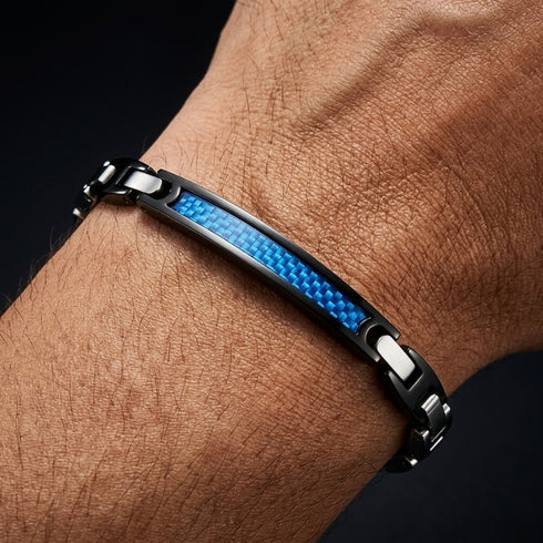 UNIQAL AZZURO CARBONFASER BLAU markantes Armband für stilbewusste Männer mit Energie, Charakter und sportlicher Klasse.