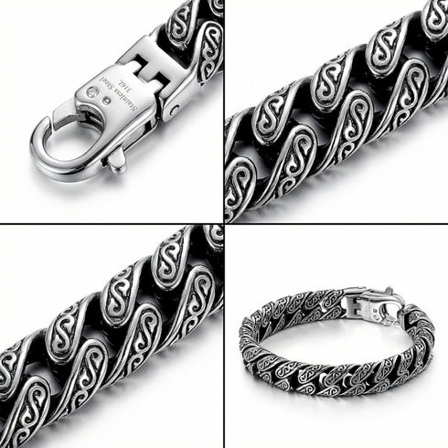 Uniqal Bikerarmband aus Edelstahl mit keltischem S-Muster, silberfarben