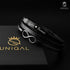 Uniqal BLACK LOOM Infinity Lederarmband mit markantem Infinity-Element, persönliche Gravur im Fokus