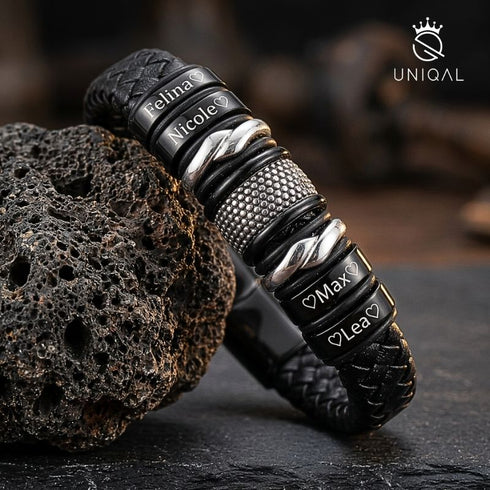 UNIQAL BLACK MAMBA maskulines Lederarmband mit robuster Verarbeitung, hochwertigem Design und individueller Personalisierung