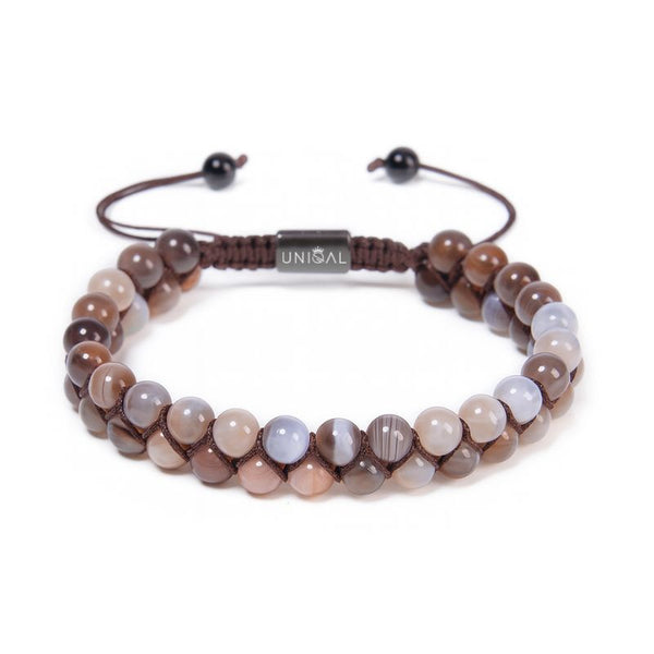 Uniqal Botswana Achat Edelsteinarmband mit Makramee Band, verstellbare Länge und handgefertigte Verarbeitung