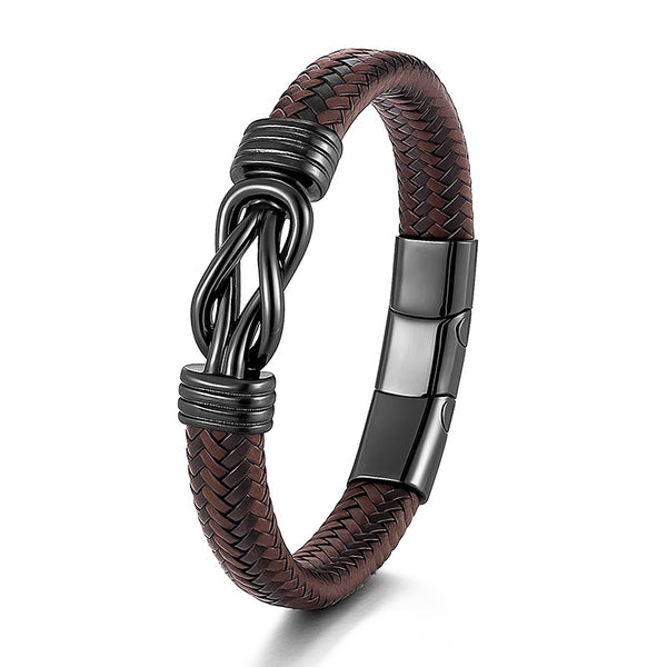 Uniqal ETERNAL Armband aus braunem Echtleder mit Infinity-Design – stilvoller Blickfang aus Edelstahl für Männer & Frauen.
