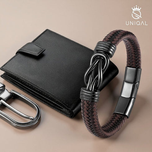 Stilvolles Uniqal Schmuckstück ETERNAL BROWN – braunes Lederarmband mit Unendlichkeitselement und mattem Metall für zeitlose Eleganz.