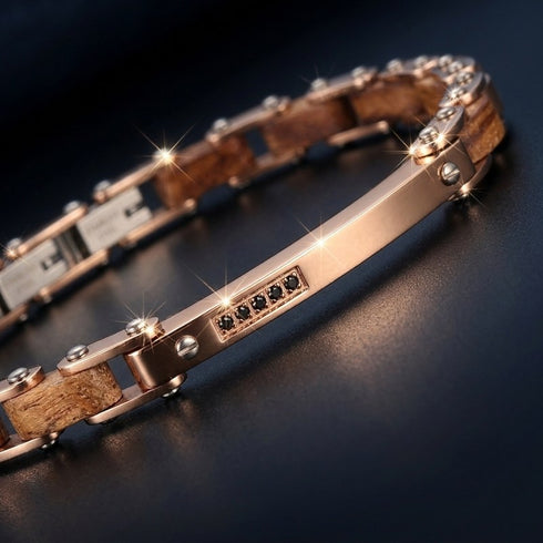 UNIQAL CALDO HOLZ ROSEGOLD Armband mit 316L Edelstahl, Naturholz und harmonischer Roségold-Veredelung.