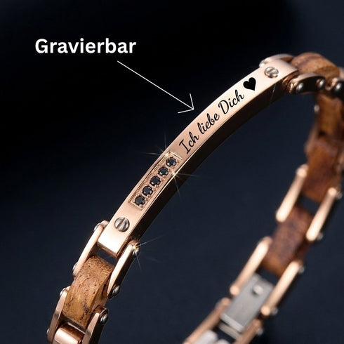 UNIQAL CALDO HOLZ ROSEGOLD personalisierbares Schmuckstück mit Lasergravur für Namen, Initialen oder Datum.