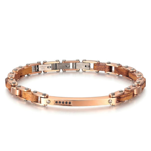 UNIQAL CALDO HOLZ ROSEGOLD Armband mit echtem Naturholz, AAA-Zirkonia und warmer Roségold-Optik.