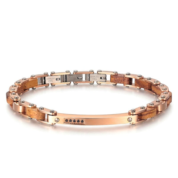 UNIQAL CALDO HOLZ ROSEGOLD Armband mit echtem Naturholz, AAA-Zirkonia und warmer Roségold-Optik.